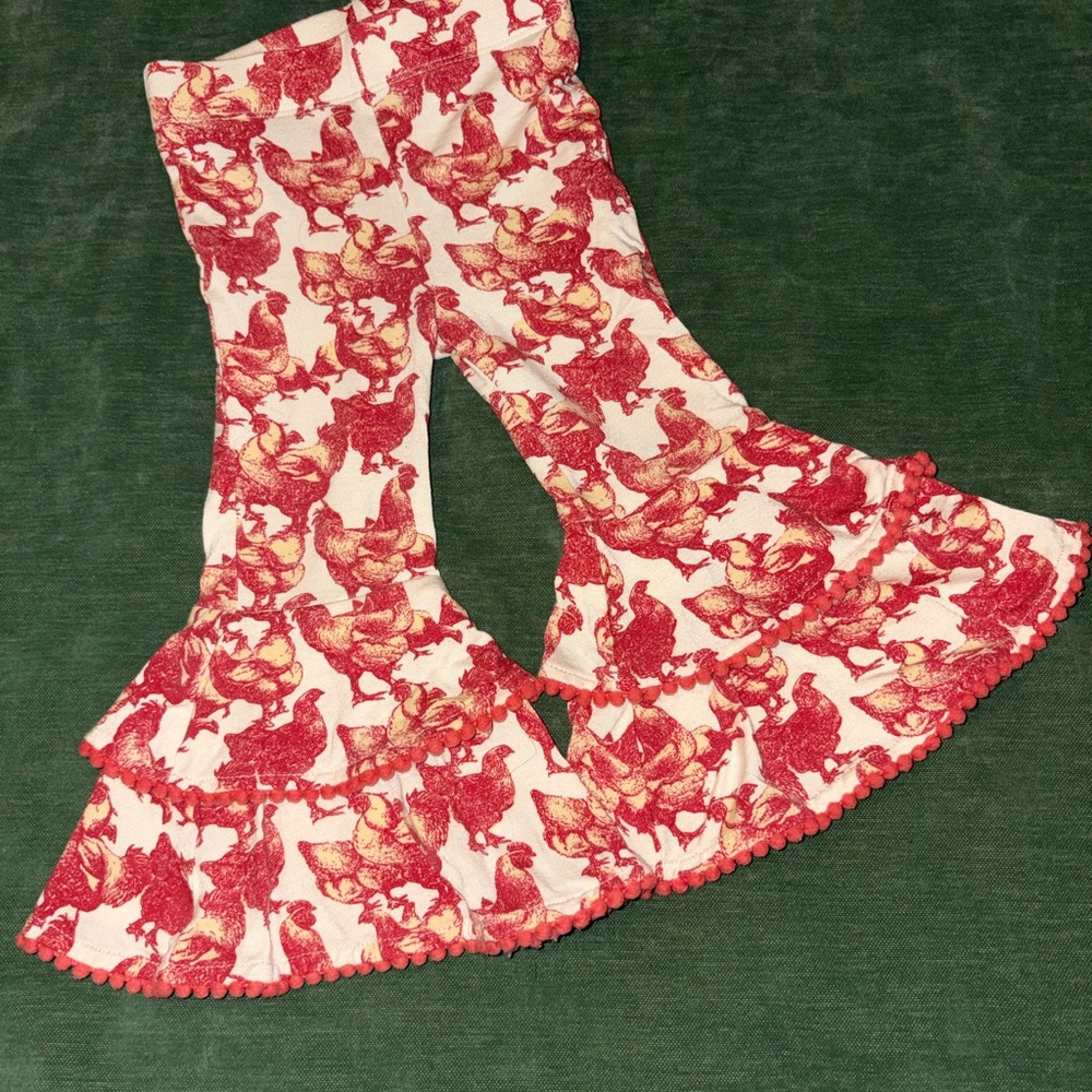 Kate Quinn Red and White Chicken Patterned Flared Pants